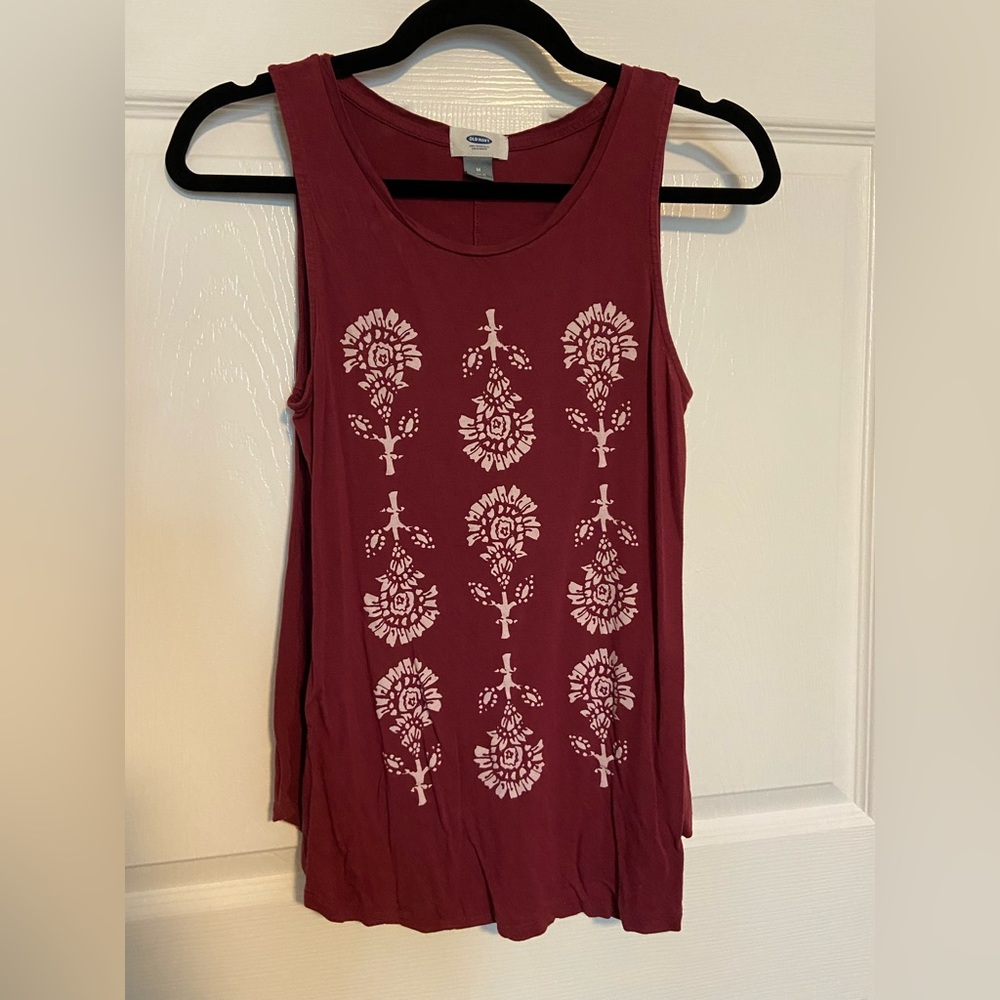 Old Navy Luxe Sz Medium Swing Tank - Burgundy Floral